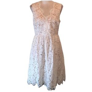 Lulus Love Swept white lace midi skater dress